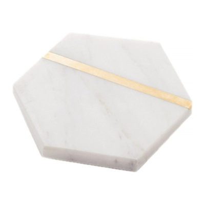 Ensemble de sous-verres en marbre de 6 pouces en marbre naturel avec incrustation de laiton doré et sous-verres hexagonaux pour table basse Marble Coasters