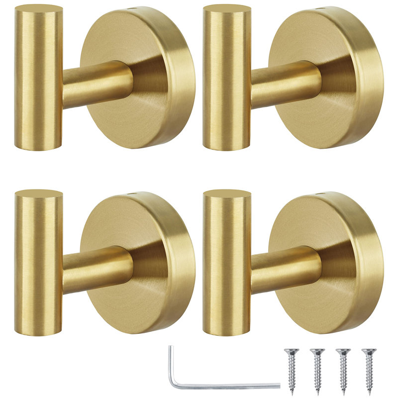 Wall Mounted Towel Hooks Bathroom Towel Hooks, Brushed Gold, 4