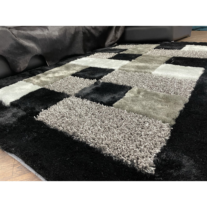 Tapis noir / gris touffeté à la main Lonan, 7 pi 6 po x 10 pi 2 po