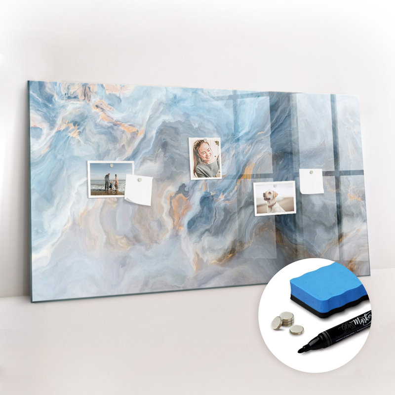 Magnetic Memo Board Whiteboard - 120 x 60 cm - With Marker and Magnets - Marble pattern
