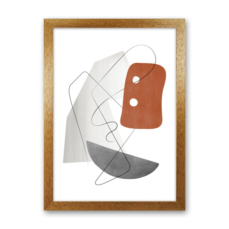 Abstraction With Grey Lines XII - Print, Brown Framed, 63cm H x 46cm W x 3cm D