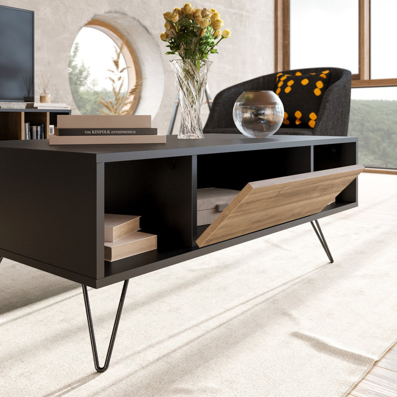 Table basse avec rangement Glover, Noir/noyer