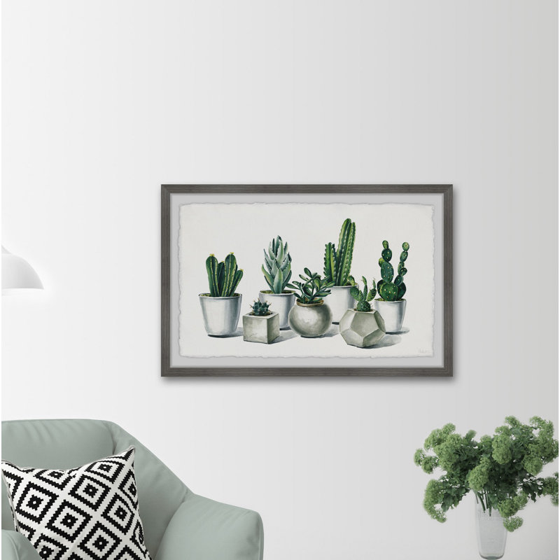 Ceramic Potted Cactus by Parvez Taj - Single Picture Frame Painting, 38 cm H x 45 cm W