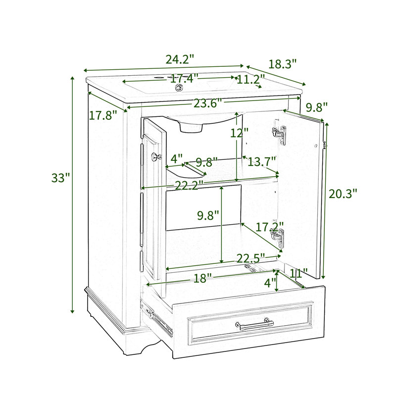 Ensemble de meuble-lavabo simple 24 po avec lavabo supérieur et comptoir avec tiroir et miroir