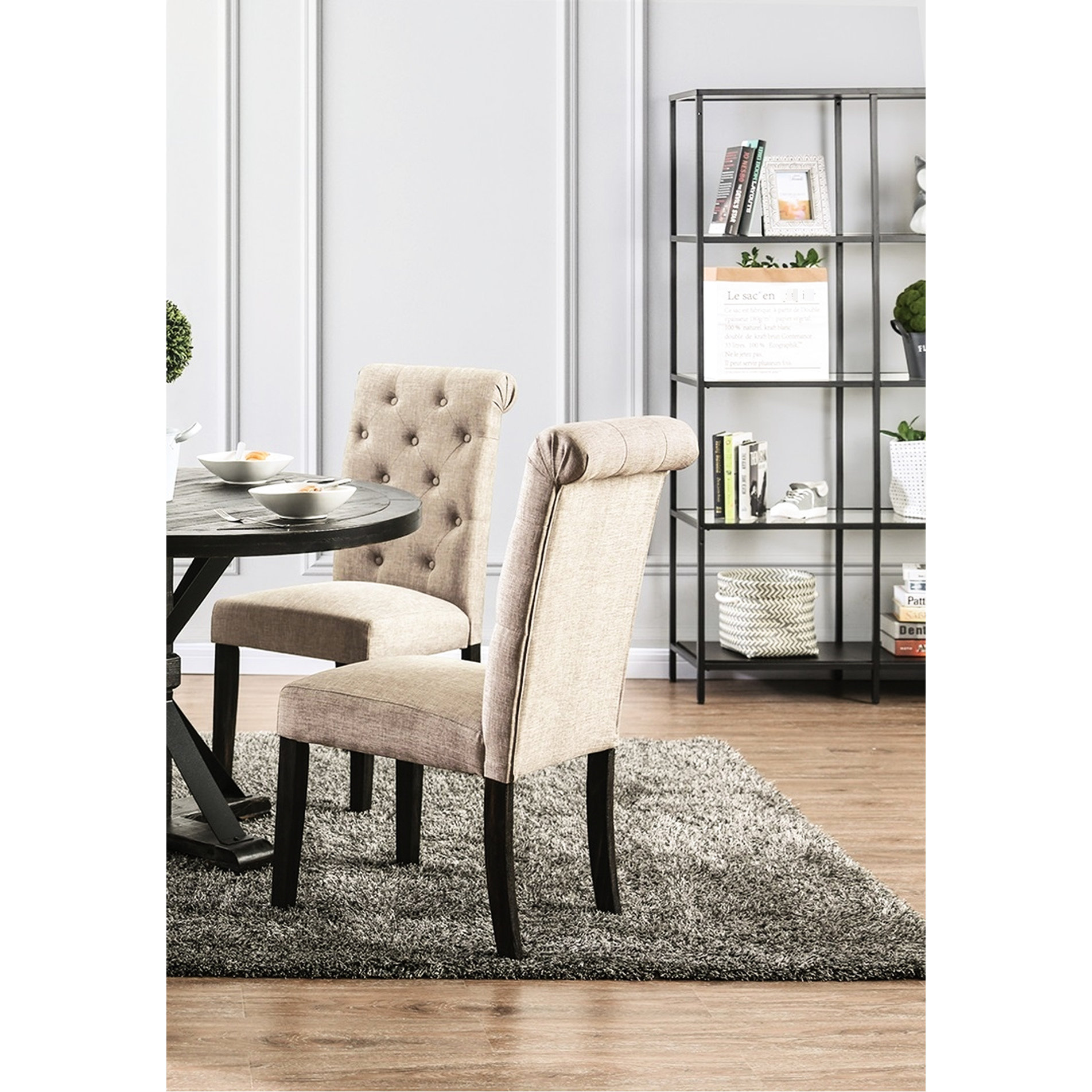 One Allium Way 2 Dining Side Chairs, Rustic Style, Linen-Like Fabric ...