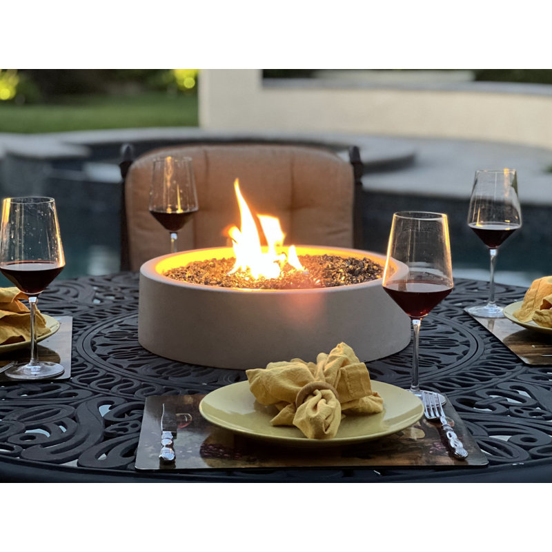 Stone Propane Outdoor Tabletop Fireplace, Pearl Gray