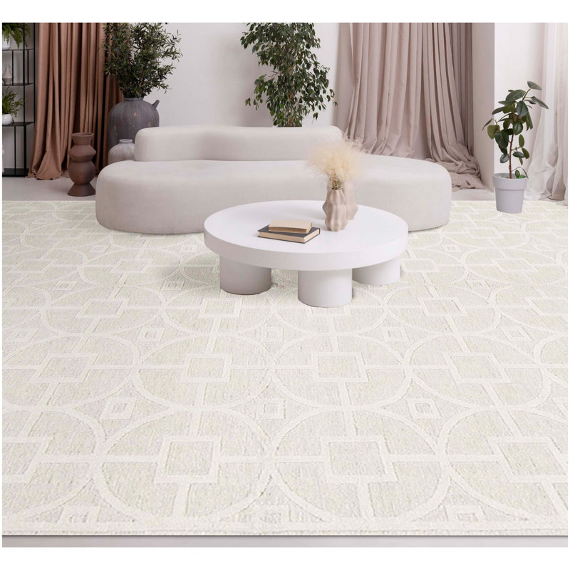 Himalayan Wool Geometric Area Rug in White
