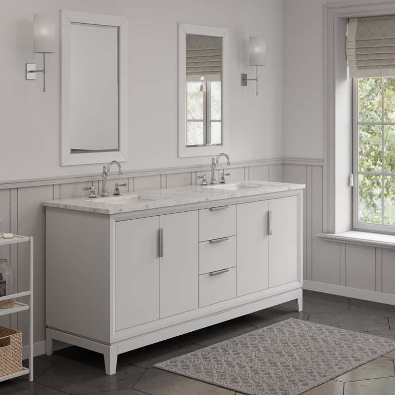 Elizabeth 72" Double Bathroom Vanity Set with Mirror, Pure White