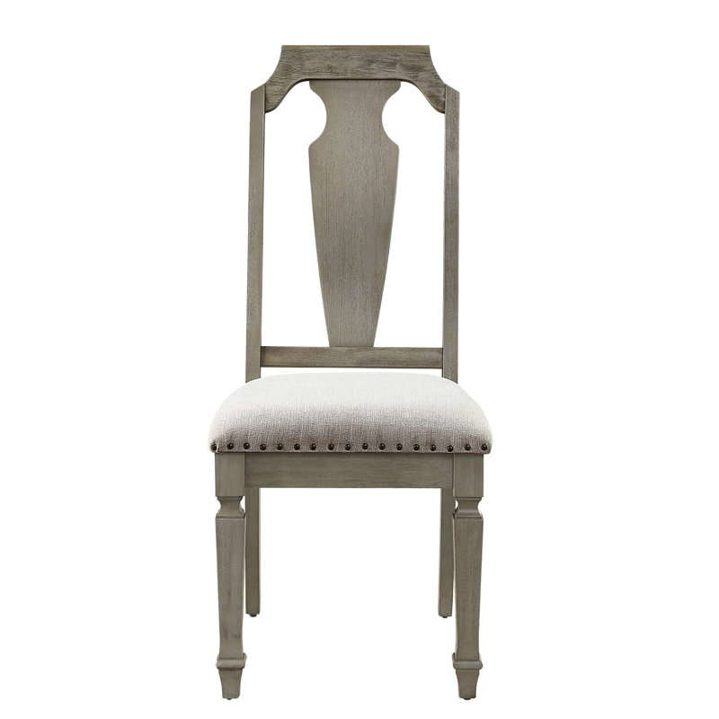 Chaise d'appoint rustique (2) - Lin beige, motif nuance chêne vieilli