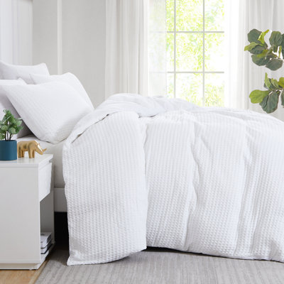 Ensemble de housse de couette en lin tissé gaufré Southshore Fine Linens en blanc, literie 100% coton peigné texturé avec fermeture à boutons et attaches d'angle, 1 housse de couette et 2 taies décoratives, double / grand