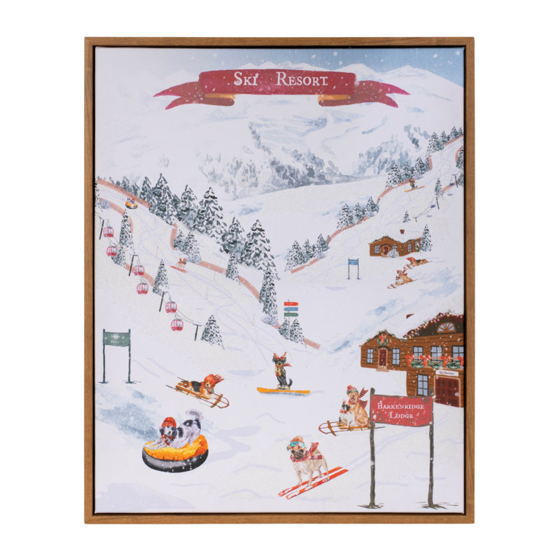 «Dog Ski Resort Brown», art mural encadré