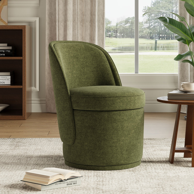 Small Barrel Swivel Accent Chair with Storage,No Assembly, Brown