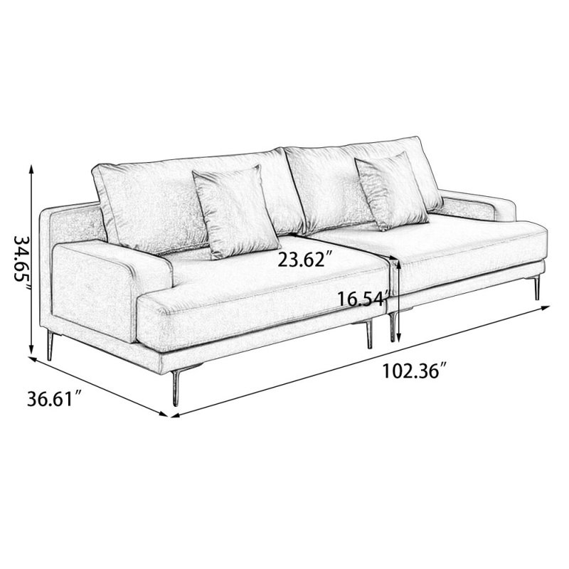 Canapé modulaire en similicuir, H 34,65 po x l 102,36 po x P 36,61 po, Beige