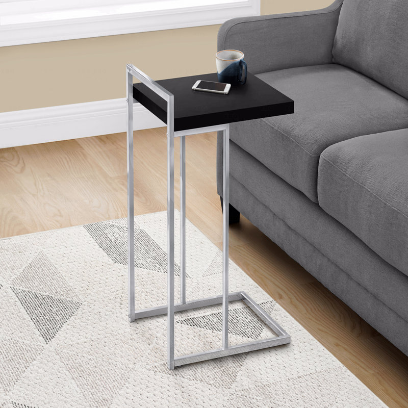 Table d'appoint, en forme de C, bout, côté, collation, stratifié, métal chromé, contemporain, moderne, Noir, Argent argent