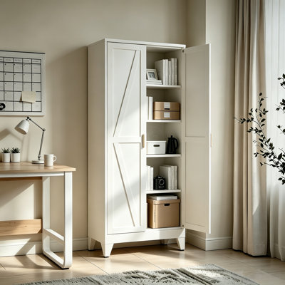 Grande armoire de rangement en métal 71 po avec 2 portes, 4 tablettes réglables et un espace de rangement indépendant