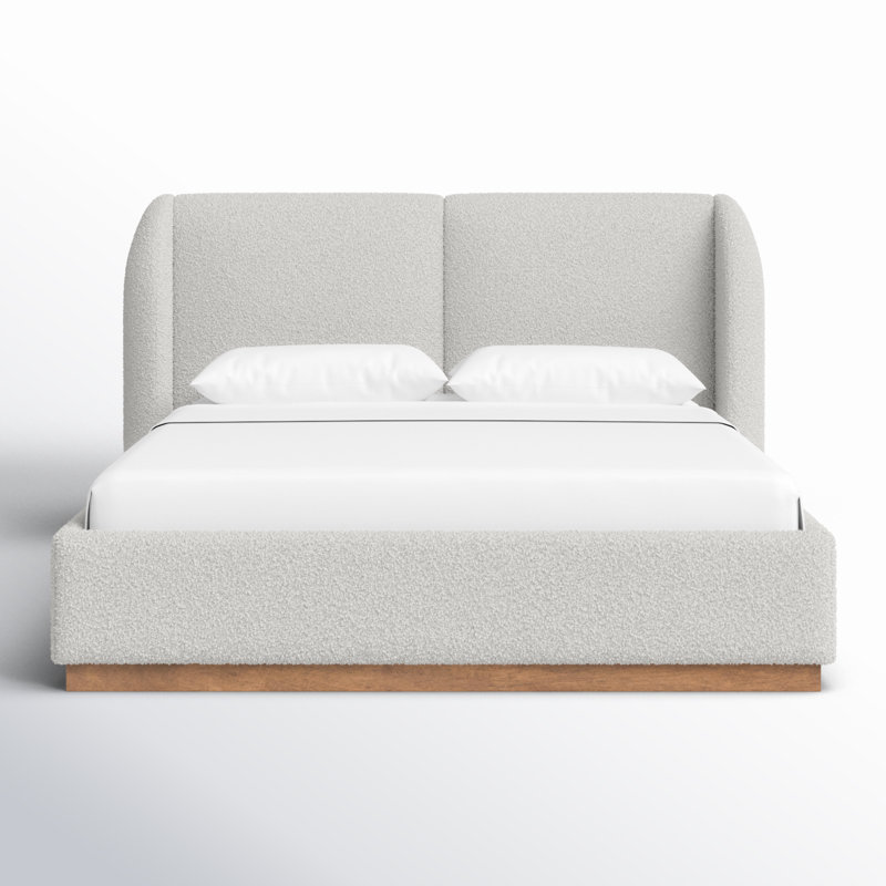 Queen Upholstered Boucle Fabric Bed with Wood Frame