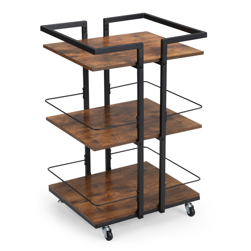 Burnt Wood Pattern Multi-Tier Salon Cart with Universal Wheels, Suitable for Hairdressing