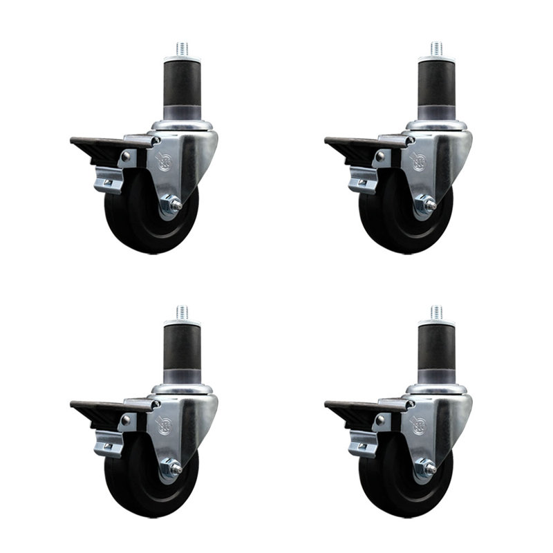 Ensemble de roulettes extensibles pivotantes en caoutchouc dur avec frein SCC PLB 3,5 po x 1-5 / 8 po
