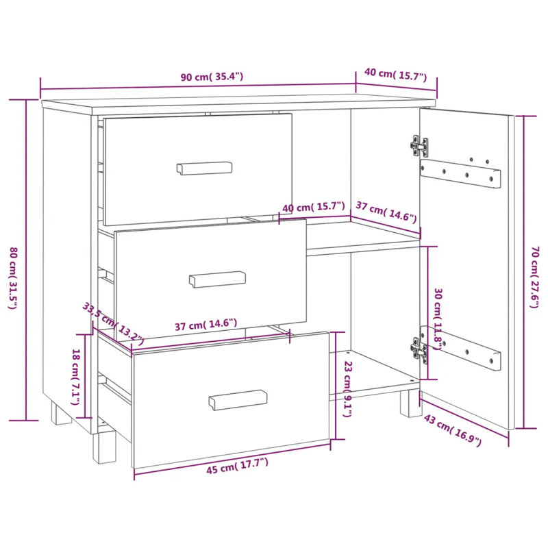 Haydyn 90cm Solid Wood Sideboard, White