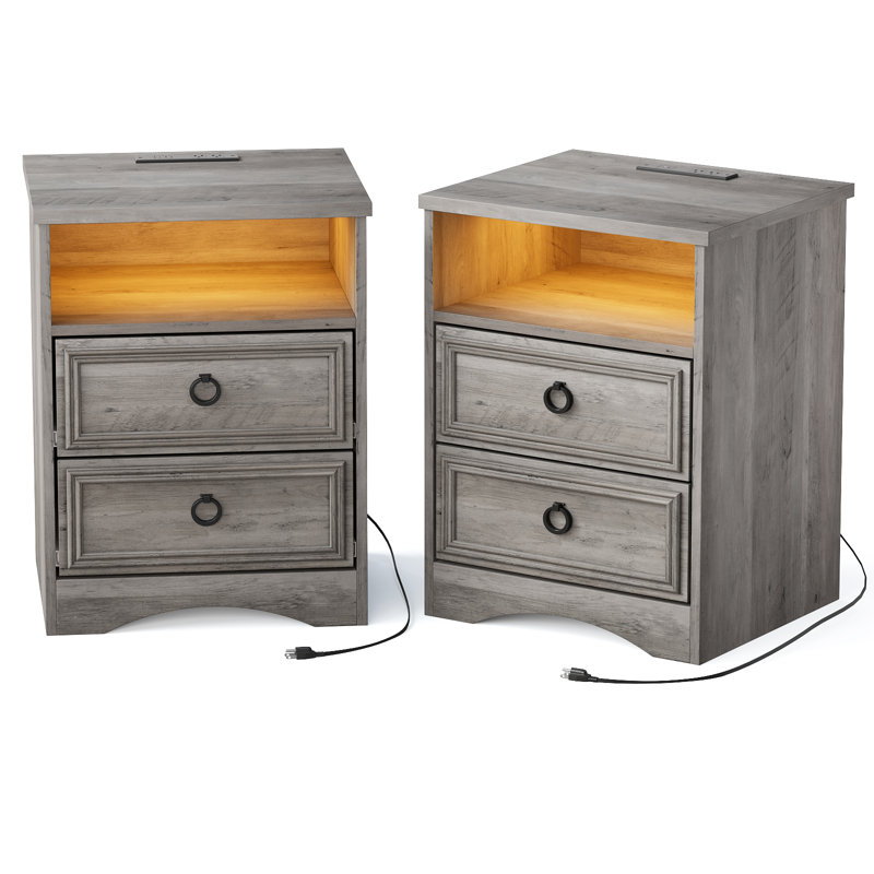 Aftinia 2-Drawer Nightstand, Gray