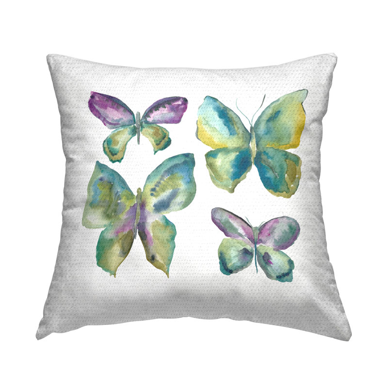 Purple & Green Butterflies Outdoor Printed Pillow by Chariklia Zarris