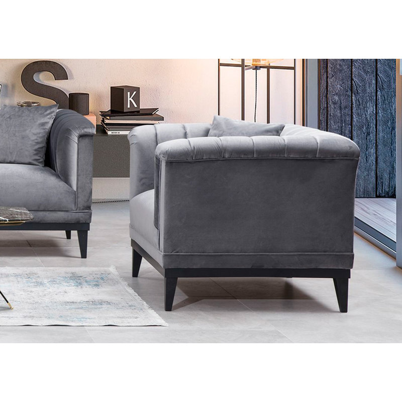 Fauteuil à oreilles Modern, tissu gris foncé, 41,3 x 31,1 x 35,0 pouces | Structure en bois de hêtre, 100% polyester, 2 coussins inclus | Système de canapé-lit avec dossier pivotant, mousse confortable et siège à ressorts ensachés, parfait pour la