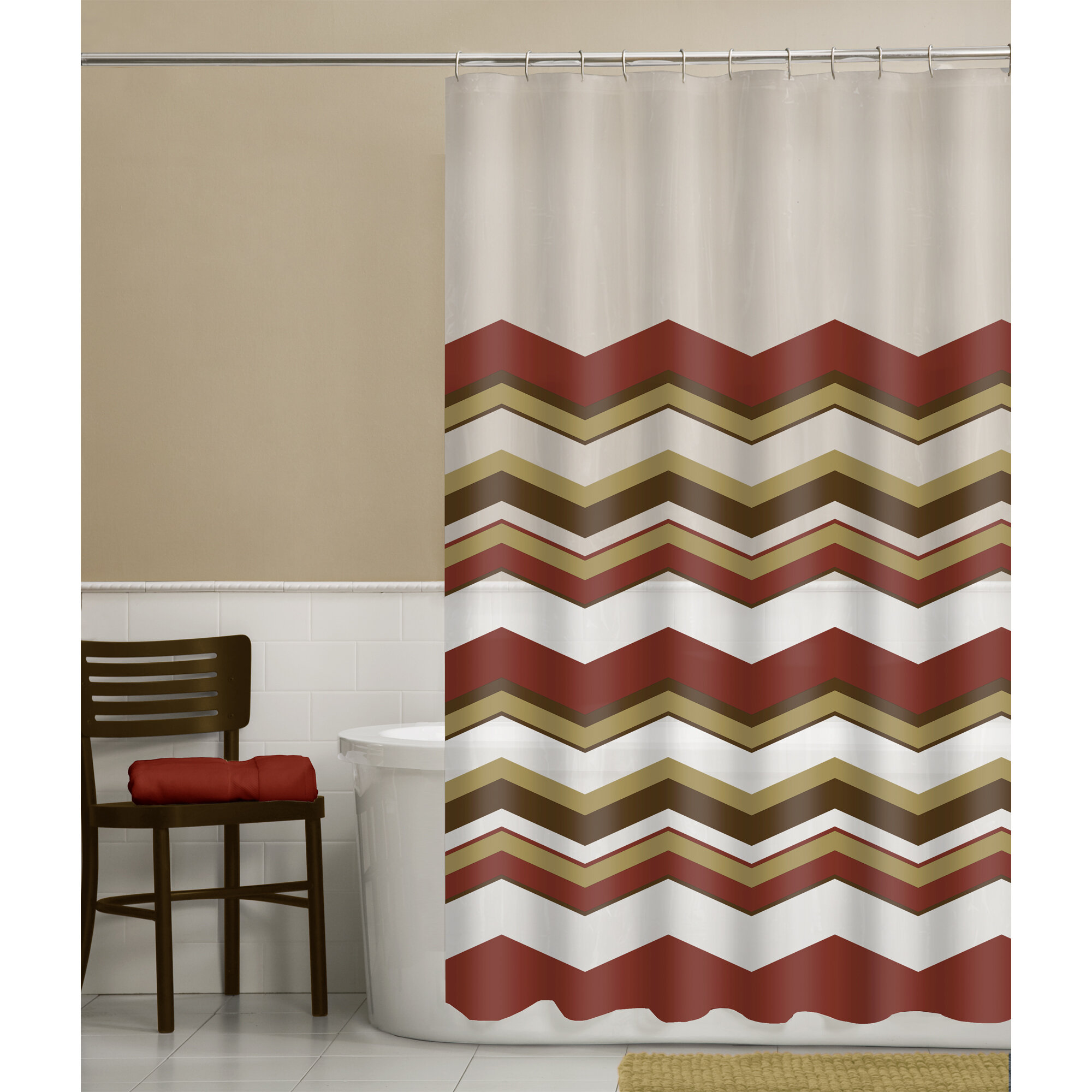 Ebern Designs Isamar Chevron Peva Single Shower Curtain And Hooks Set