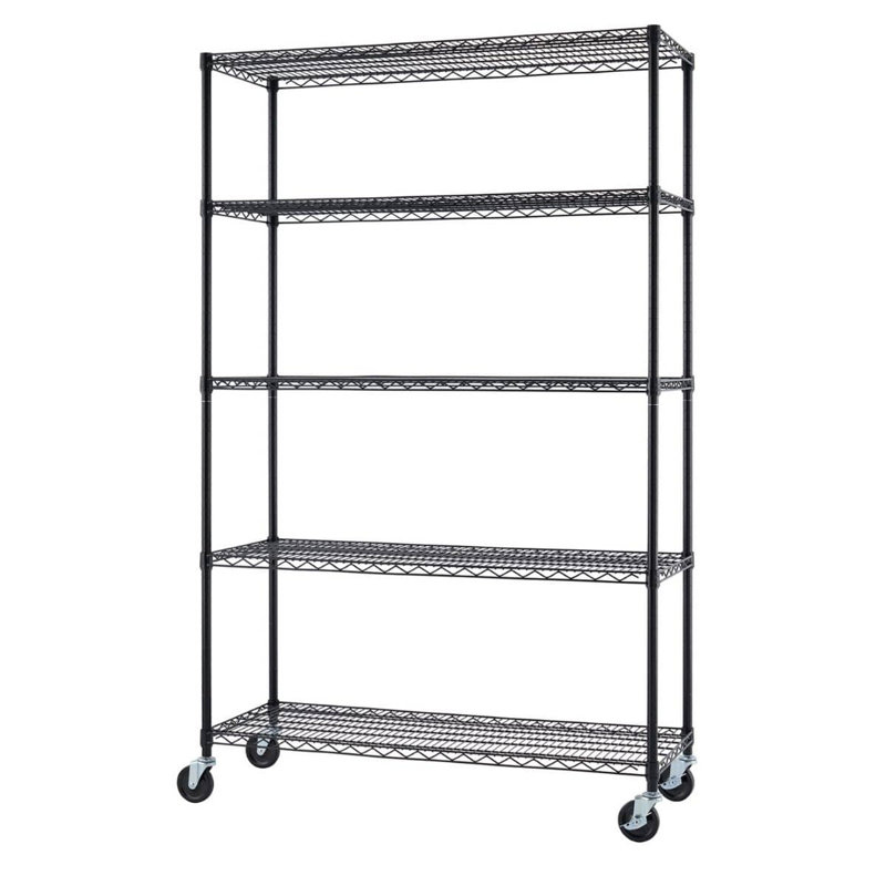 Trinity Black Epoxy 5-Tier 48x18x77 Wire Shelving with Wheels