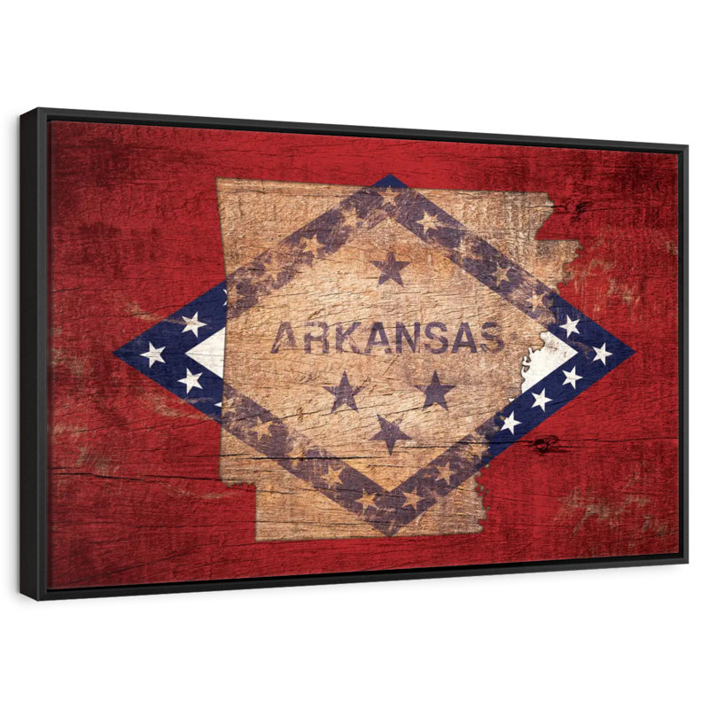 Carte d'État sur le drapeau de l'Arkansas, Cadre flottant noir, 31 po x 21 po