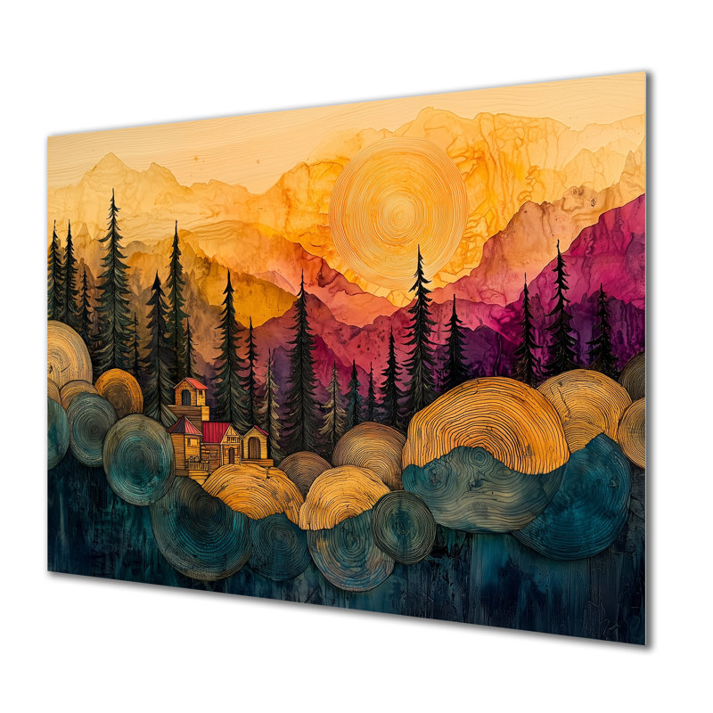 «Native Indian Village In A Forest Landscape II», impression d'art mural en métal, forêt traditionnelle, H 12 po x l 20 po