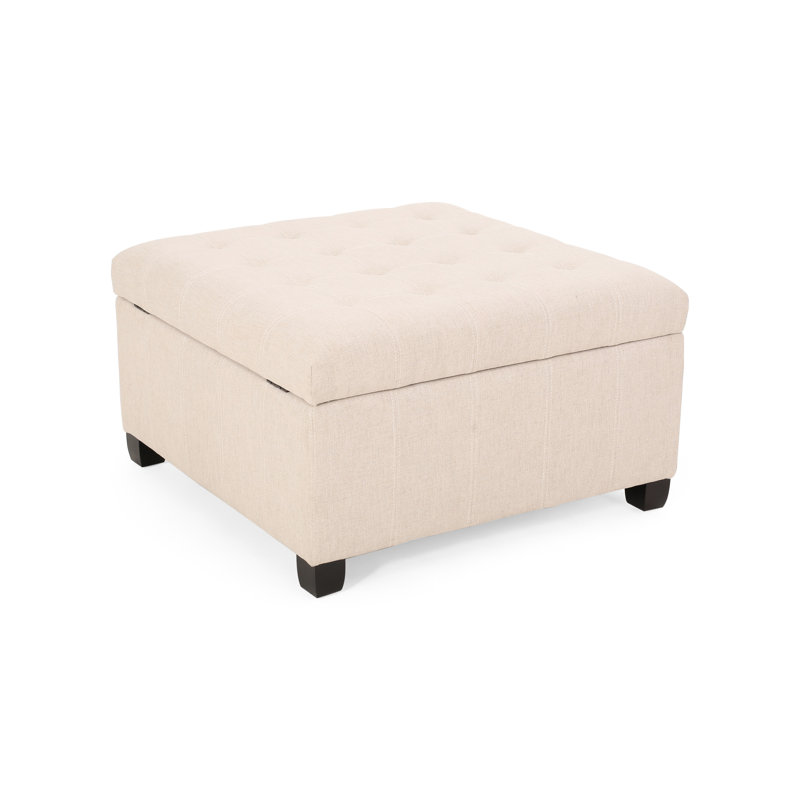 Rangement contemporain avec couleur blé, support en bois de bouleau et fonction dans le couvercle pour couvertures