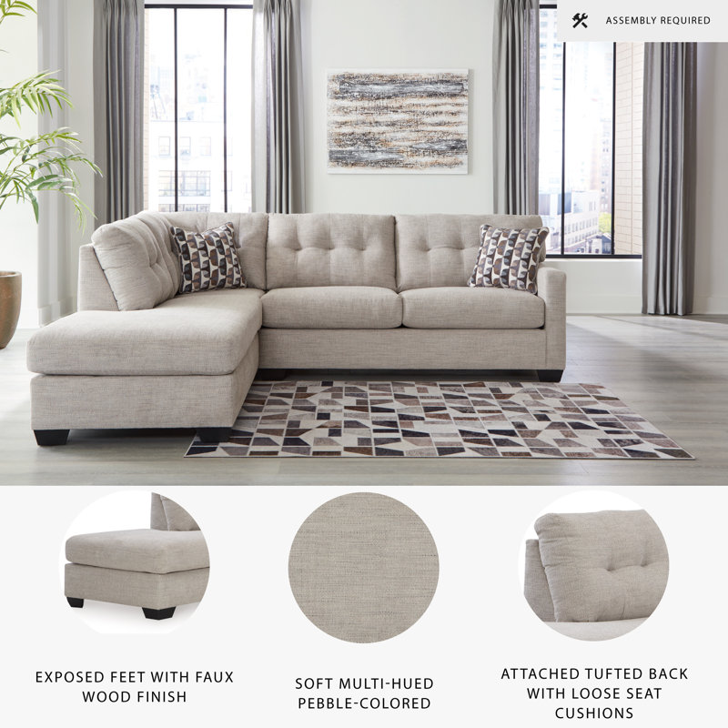 Upholstered L-Shaped Sectional, Left Hand Facing, Pebble