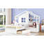 Lit simple avec canapé, lit plateforme pour enfants avec deux tiroirs et tablette de rangement, blanc