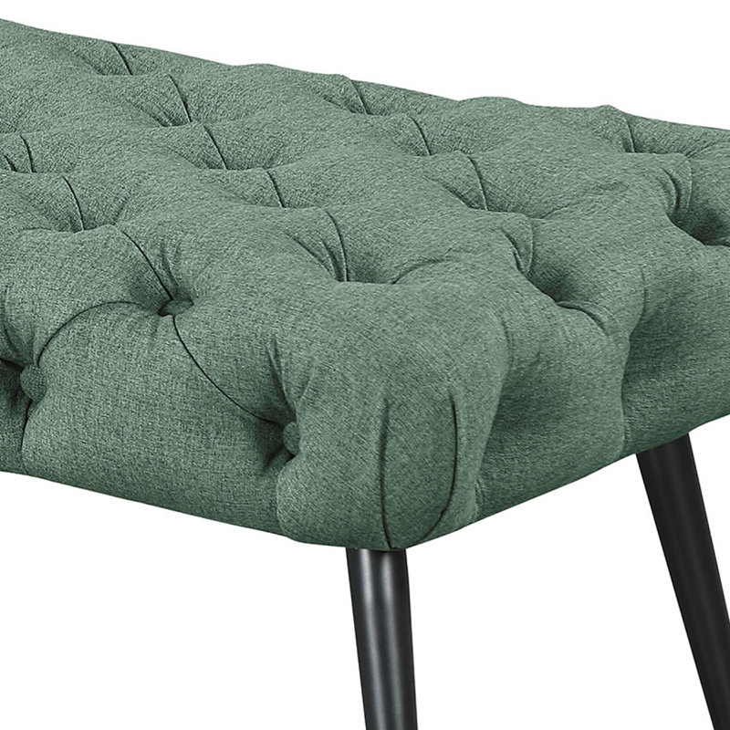 Banc Lila, siège en mousse, tissu touffeté vert sarcelle, pieds noirs de 47 po, Vert sarcelle
