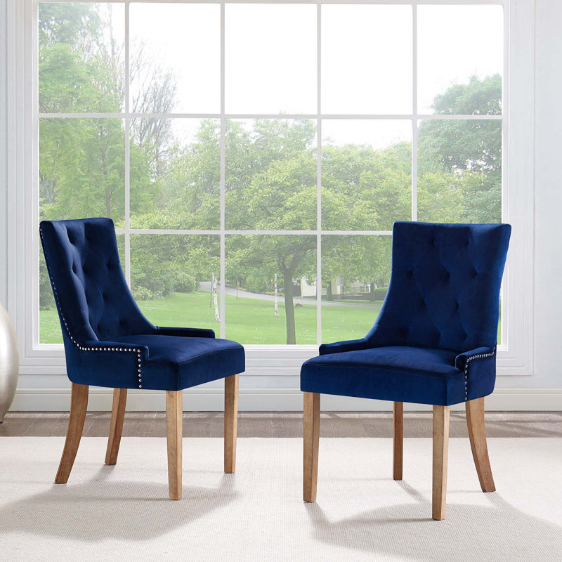 Pose Upholstered Fabric Dining Chair, Navy, 2