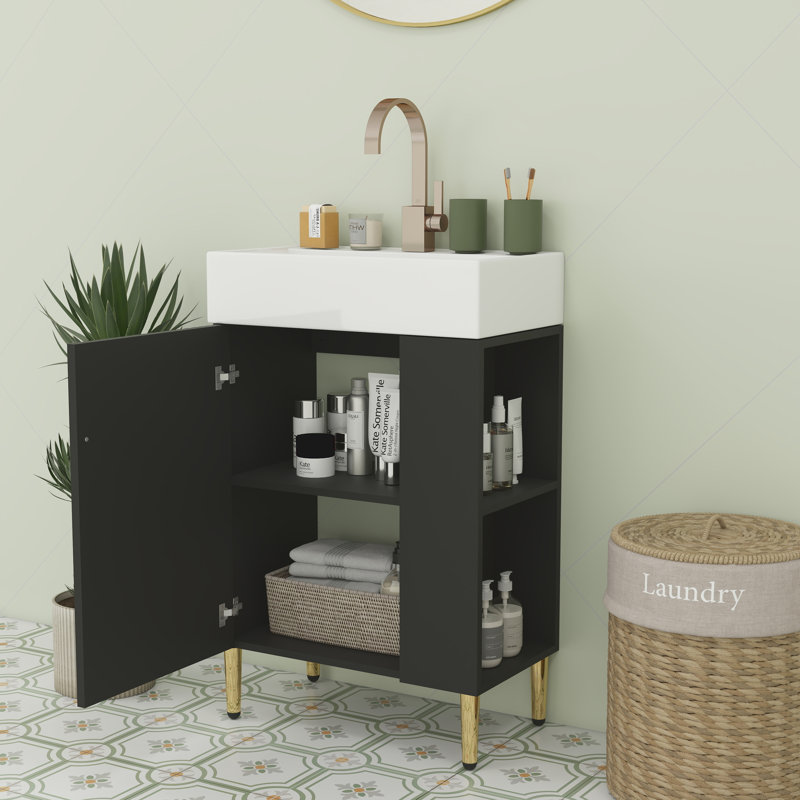 Meuble-lavabo en bois 21,6 po, Noir et or