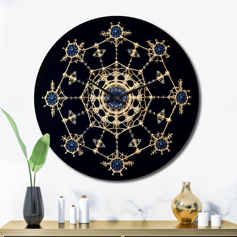 Horloge murale Cosmic Mandal en métal doré et bleu, Très grand