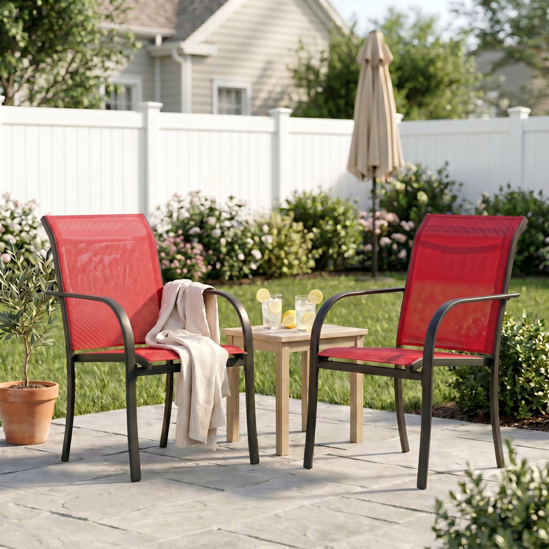 Ensemble de 2 fauteuils de salle à manger d'extérieur empilables en textilène pour patio, Rouge