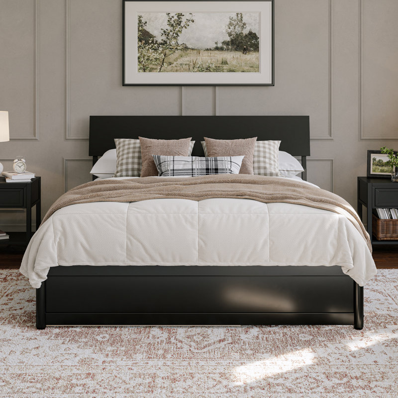 Norla Wood Platform Bed with Trundle, Queen, Black