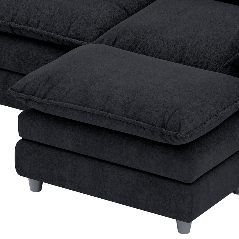  Canapé modulaire réversible en L avec repose-pieds 4 pièces l 106 po, Velours noir