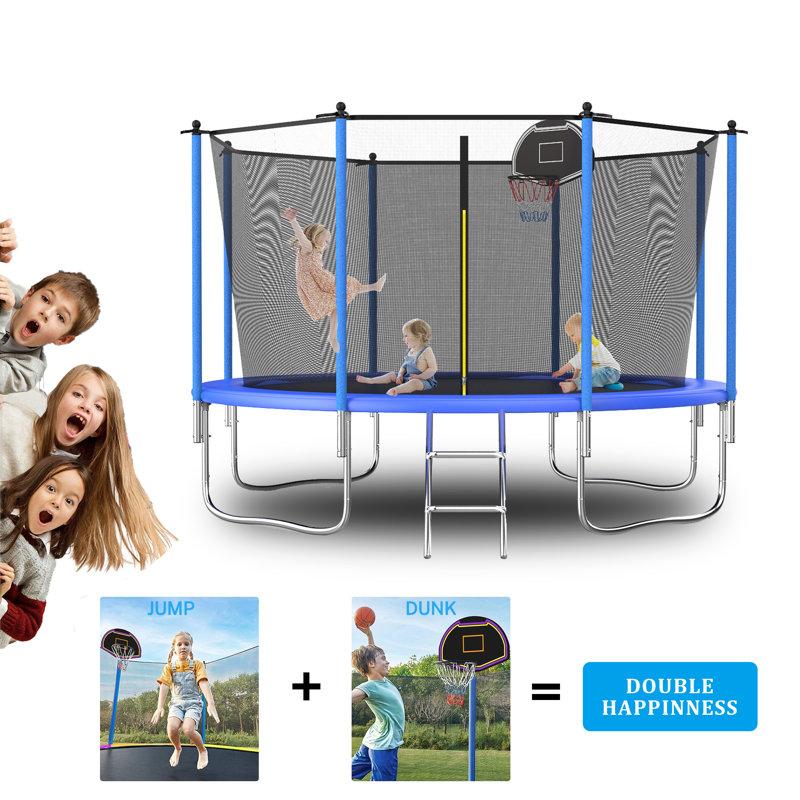 SUMIJ 10FT Outdoor Tranpoline for Kids and Adults with Safety Enclosure Net and T-Hook, Backyard Tranpoline
