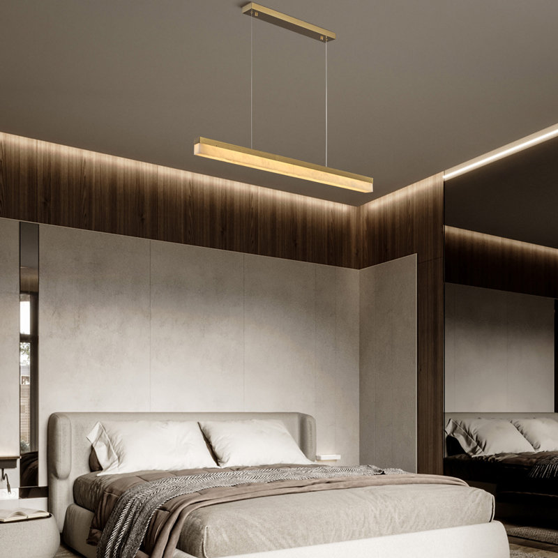 47.2" Modern Linear Chandelier With Alabaster Shade For Dining Room – Brass Finish, 102.17'' H x 47.24'' W x 4.33'' D, Brass