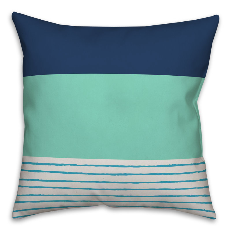  Oreiller extérieur rayé carré, Polyester / Bourre en polyester, 18 po x 18 po, Bleu marine / Aqua / Blanc