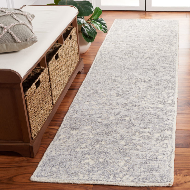Tapis gris / ivoire en laine / coton touffeté à la main Jaquelene, Tapis de couloir 2 pi 3 po x 9 pi