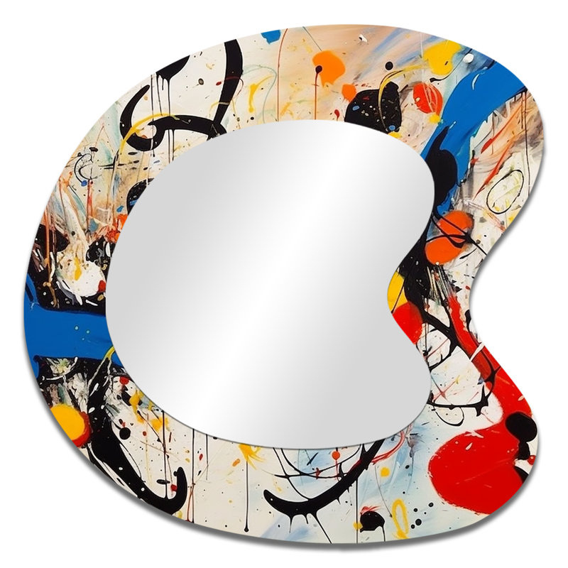 All That Jazz Colorful Joy III - Abstract Collages Asymmetrical Wall Mirror, Modern Unique Shape Decorative Mirror, Printed Metal Art