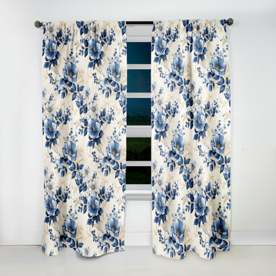 Cobalt Blue Cameo Trellis Victorian Pattern I - Floral Curtain - Velvet Room darkening - 1 panel
