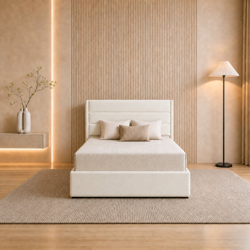 Denicolais Hydraulic Lift Up Upholstered Storage Bed with Wingback Headboard, Velvet Cream, Twin