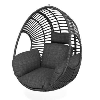 Outdoor/Indoor Wicker Tear Drop Hanging Chair (Stand Not Included), Line Black
