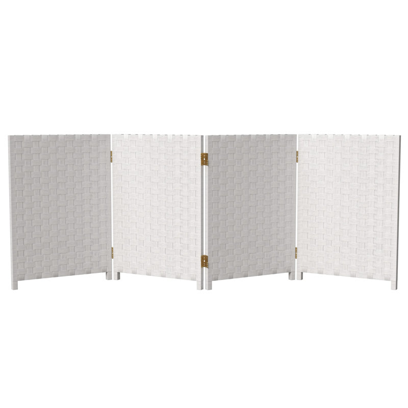 Akrivi Paravent court en fibre tissée, 4, Blanc
