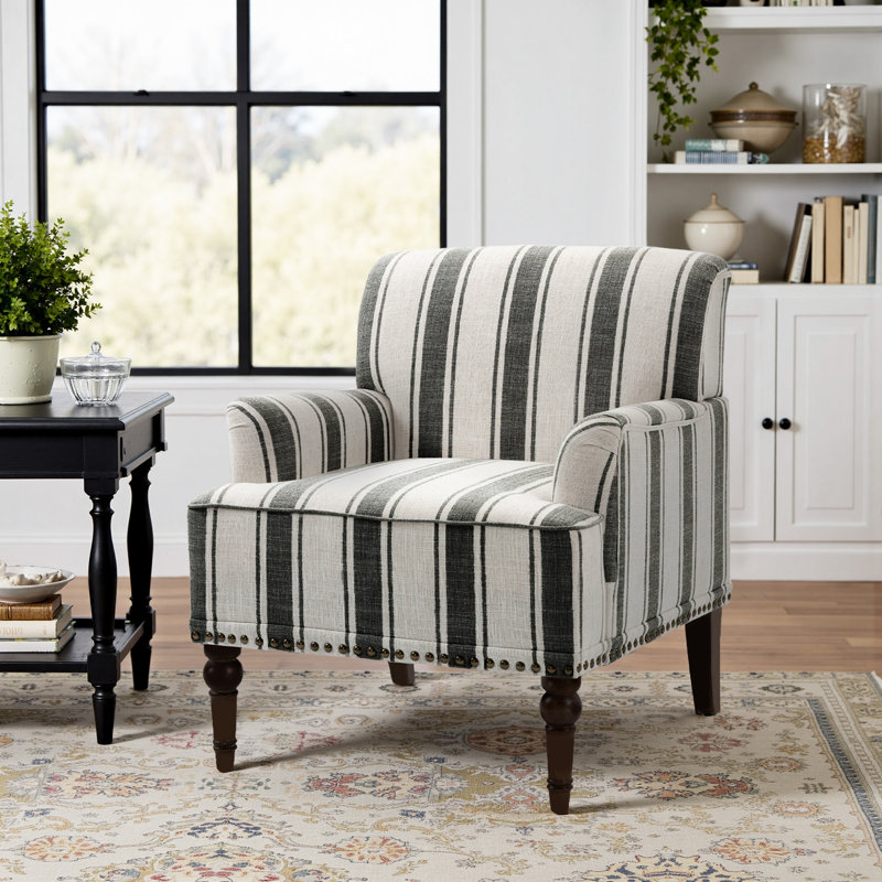 Fauteuil Iliana, Black Stripe Linen Blend